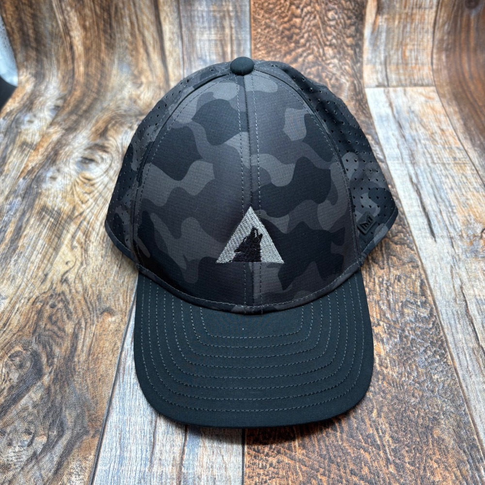 Melin A-Game Hydro Black Camo Wolf Snapback Hat Classic Size Performance Logo